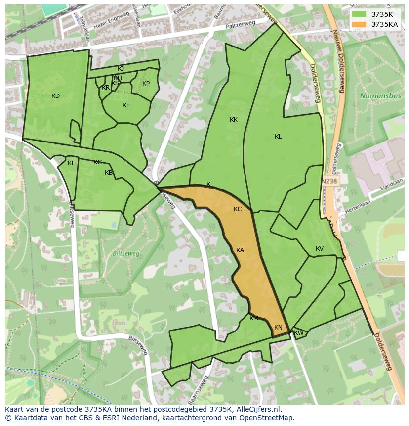 Afbeelding van het postcodegebied 3735 KA op de kaart.
