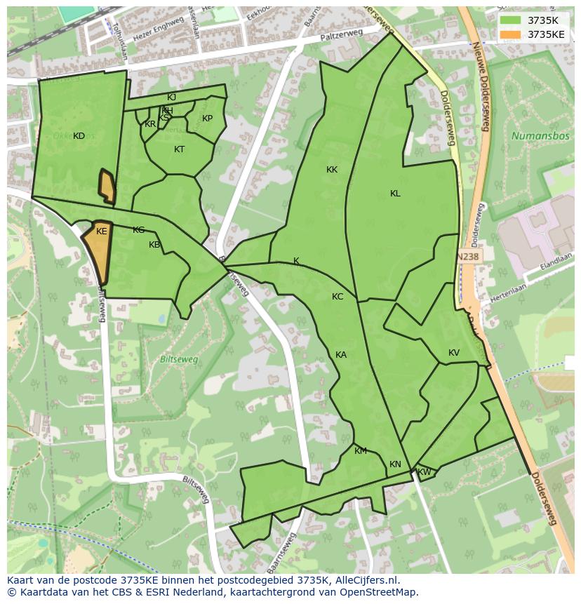 Afbeelding van het postcodegebied 3735 KE op de kaart.