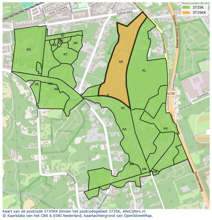 Afbeelding van het postcodegebied 3735 KK op de kaart.