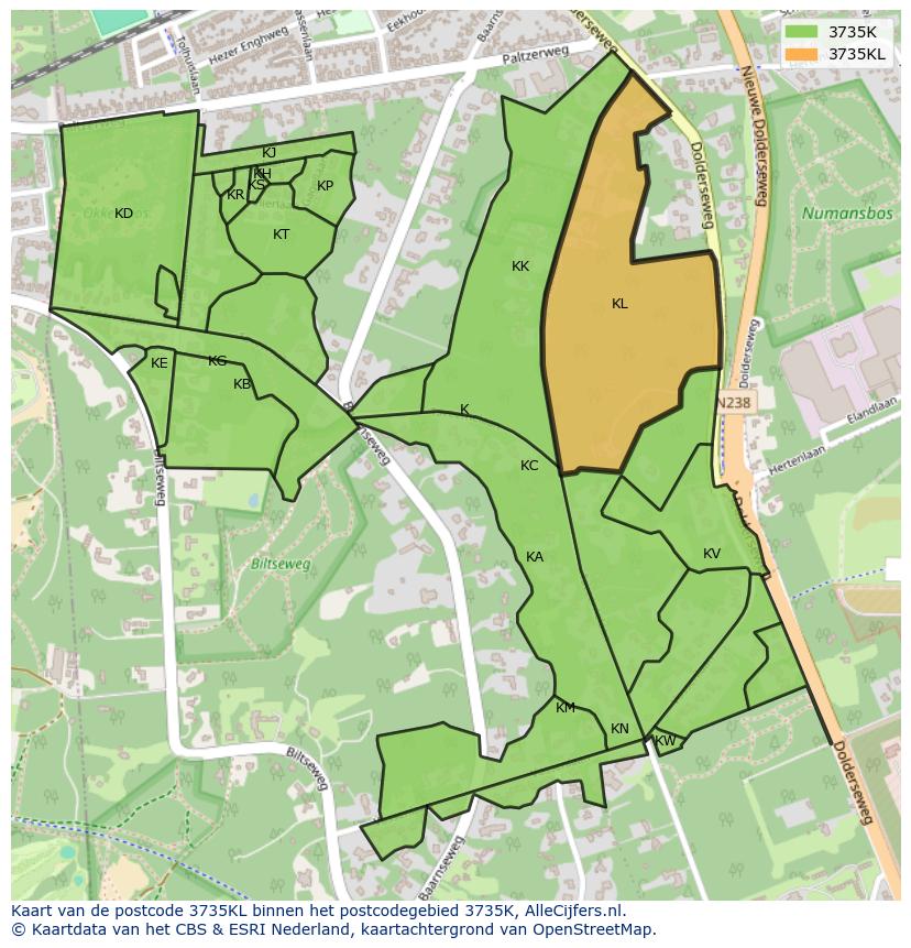 Afbeelding van het postcodegebied 3735 KL op de kaart.