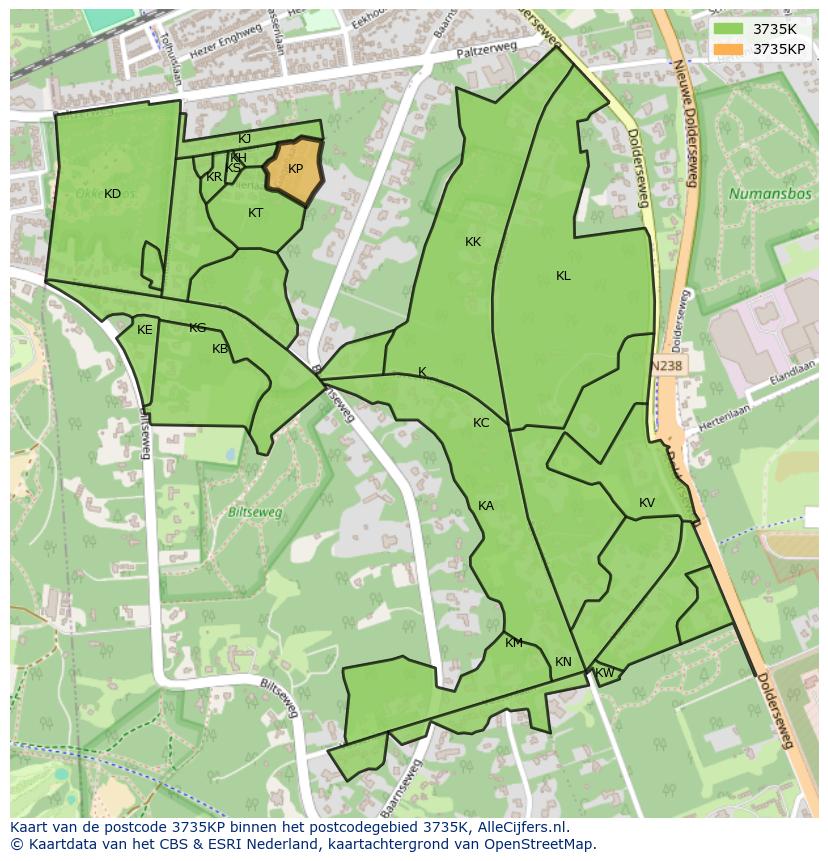 Afbeelding van het postcodegebied 3735 KP op de kaart.