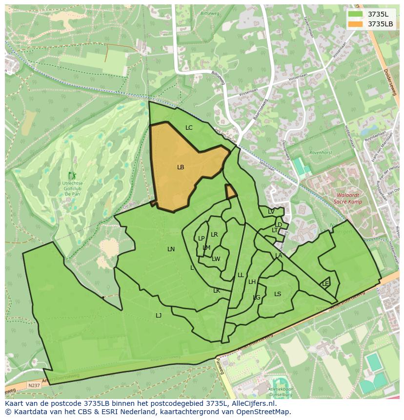 Afbeelding van het postcodegebied 3735 LB op de kaart.