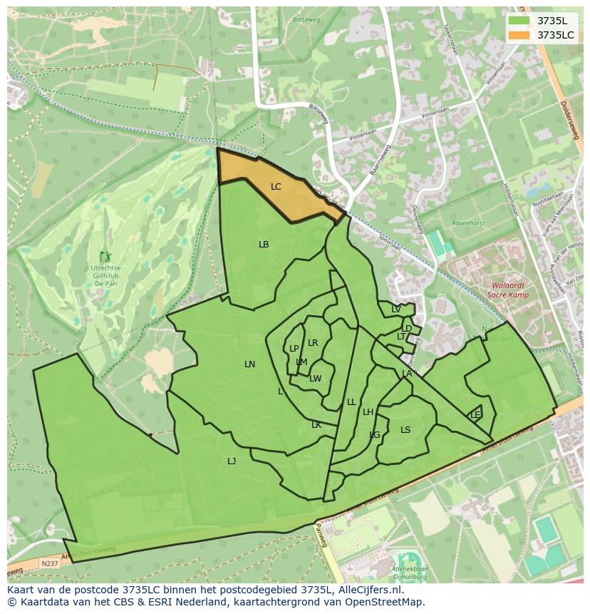Afbeelding van het postcodegebied 3735 LC op de kaart.