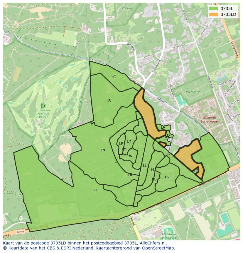 Afbeelding van het postcodegebied 3735 LD op de kaart.