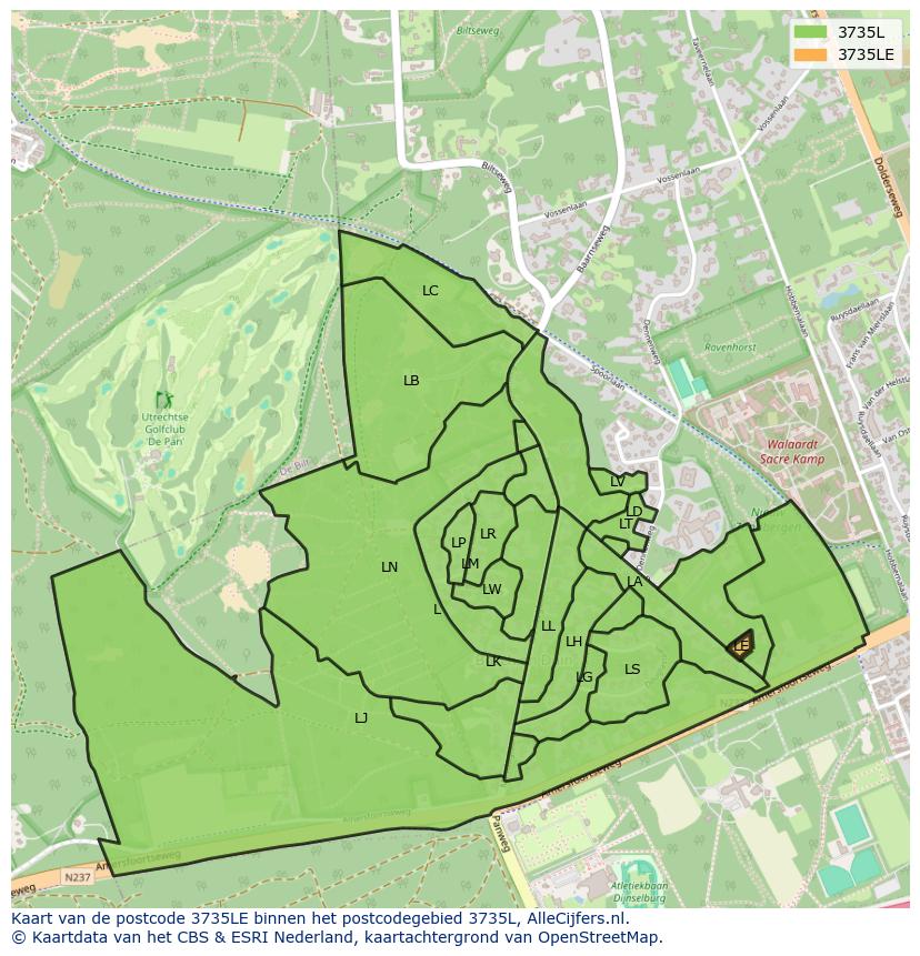 Afbeelding van het postcodegebied 3735 LE op de kaart.