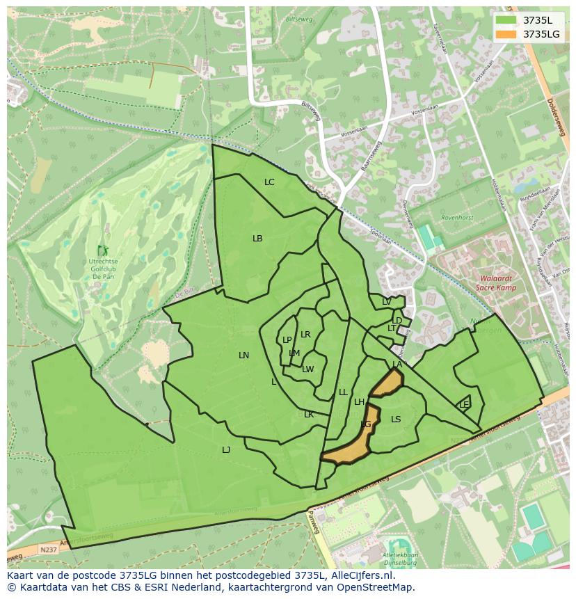 Afbeelding van het postcodegebied 3735 LG op de kaart.