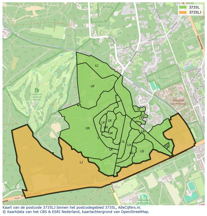 Afbeelding van het postcodegebied 3735 LJ op de kaart.