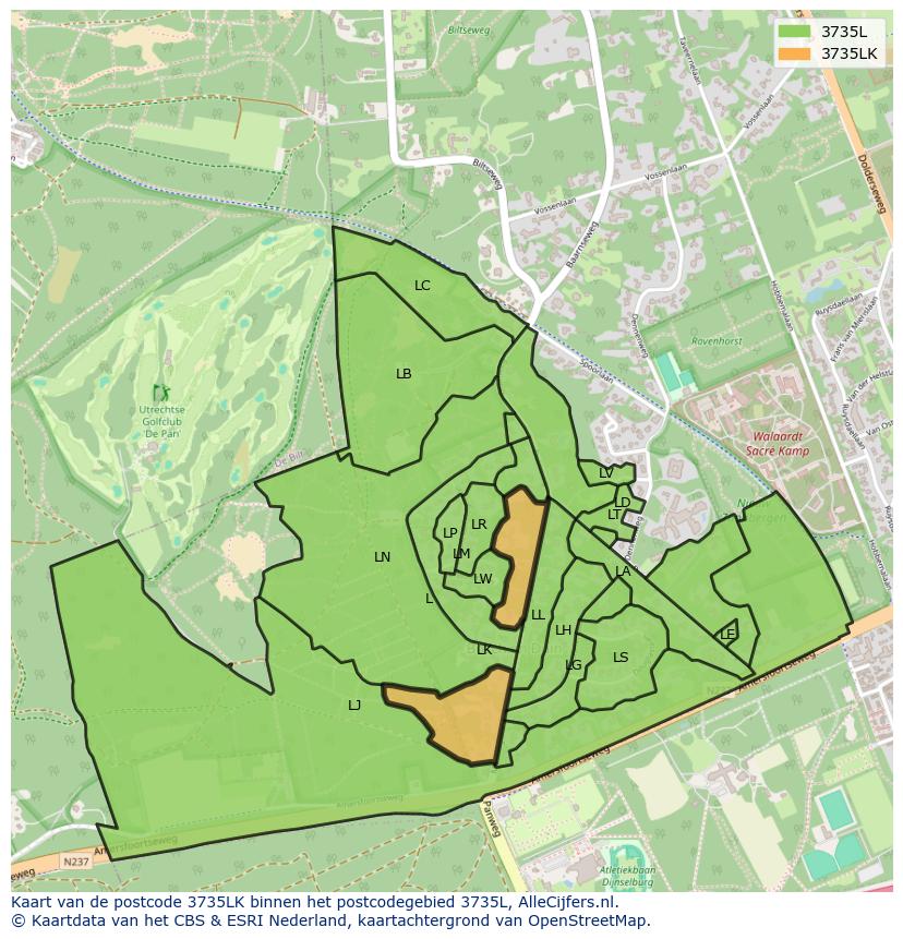 Afbeelding van het postcodegebied 3735 LK op de kaart.
