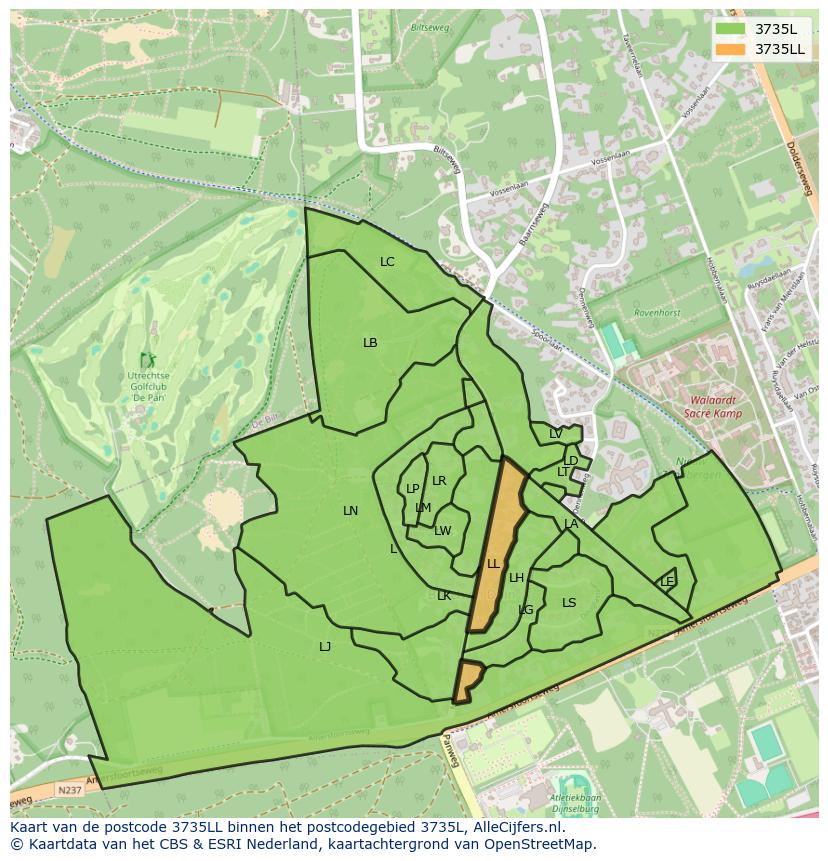 Afbeelding van het postcodegebied 3735 LL op de kaart.