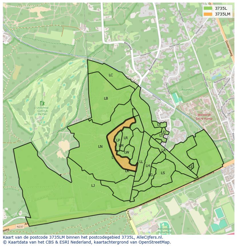 Afbeelding van het postcodegebied 3735 LM op de kaart.