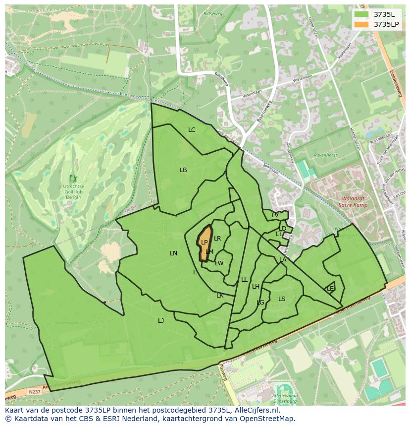 Afbeelding van het postcodegebied 3735 LP op de kaart.