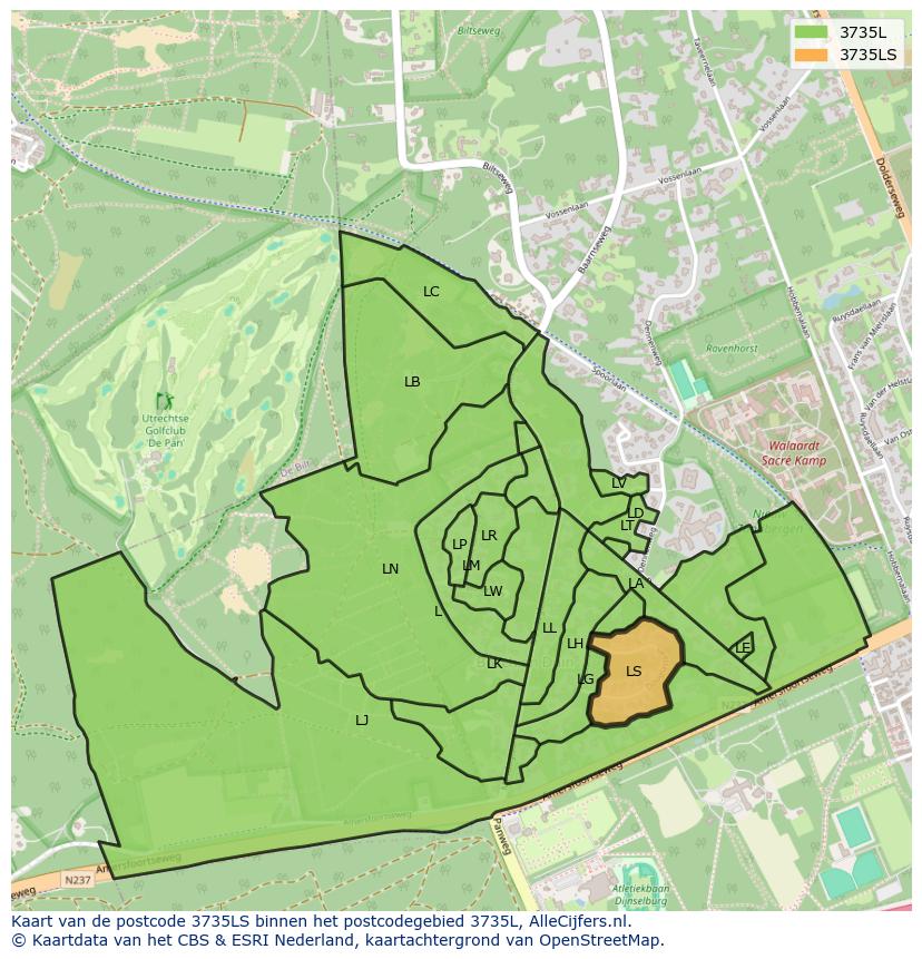 Afbeelding van het postcodegebied 3735 LS op de kaart.