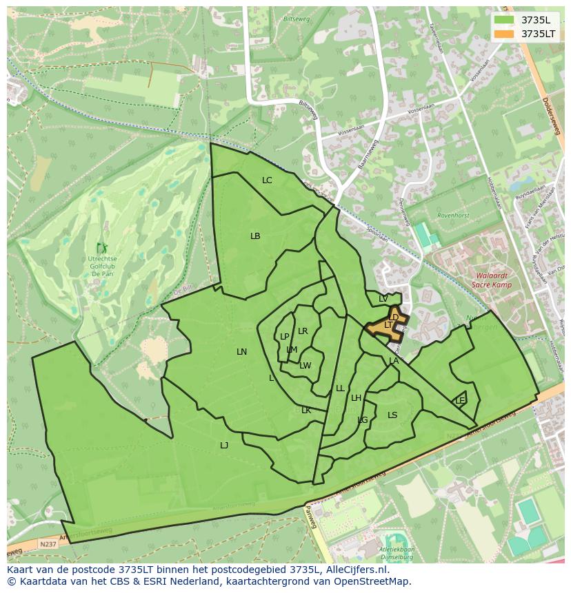 Afbeelding van het postcodegebied 3735 LT op de kaart.