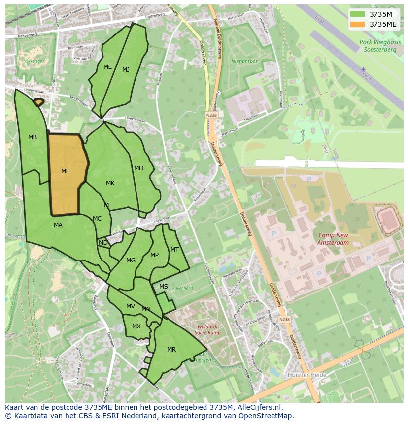 Afbeelding van het postcodegebied 3735 ME op de kaart.