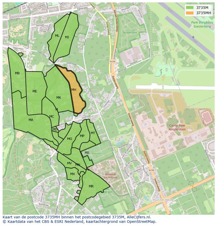 Afbeelding van het postcodegebied 3735 MH op de kaart.