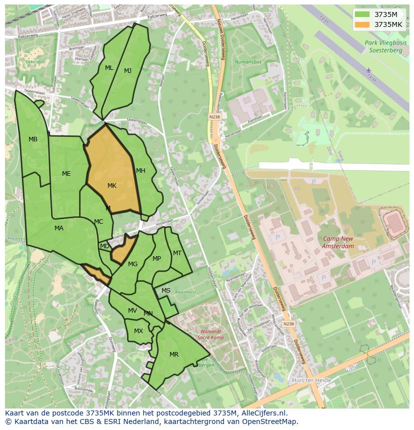 Afbeelding van het postcodegebied 3735 MK op de kaart.