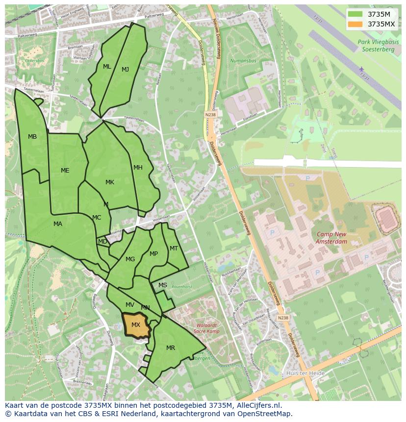 Afbeelding van het postcodegebied 3735 MX op de kaart.