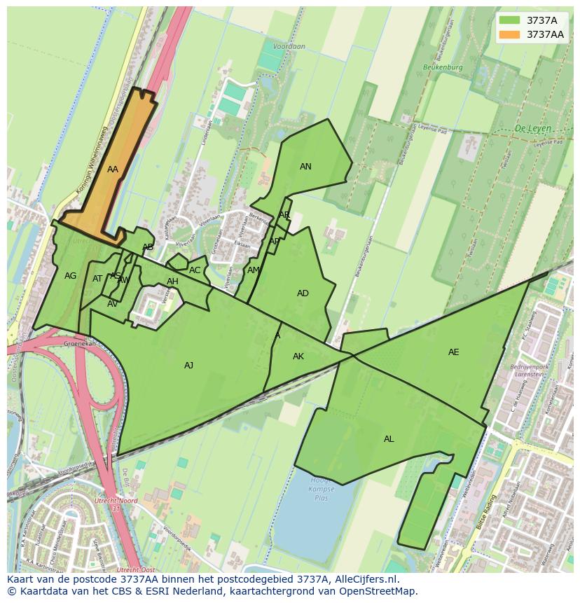 Afbeelding van het postcodegebied 3737 AA op de kaart.