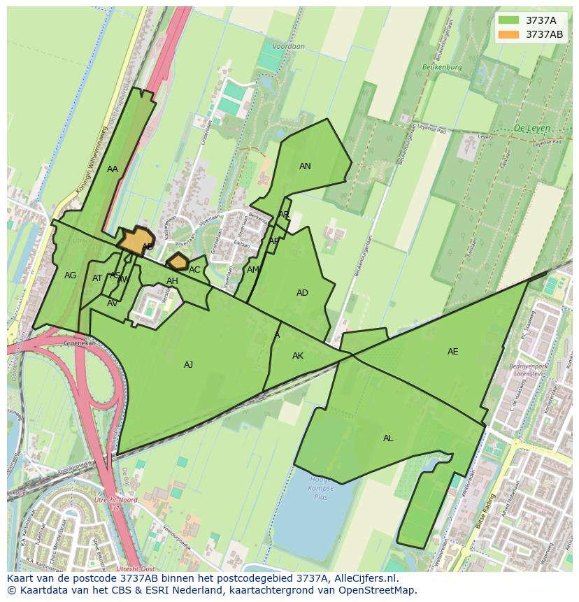 Afbeelding van het postcodegebied 3737 AB op de kaart.