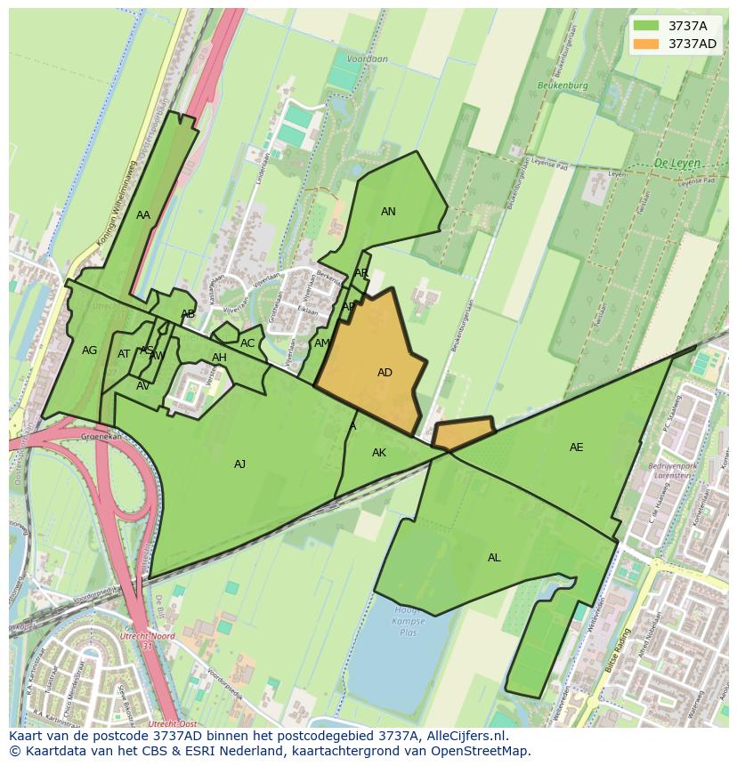 Afbeelding van het postcodegebied 3737 AD op de kaart.