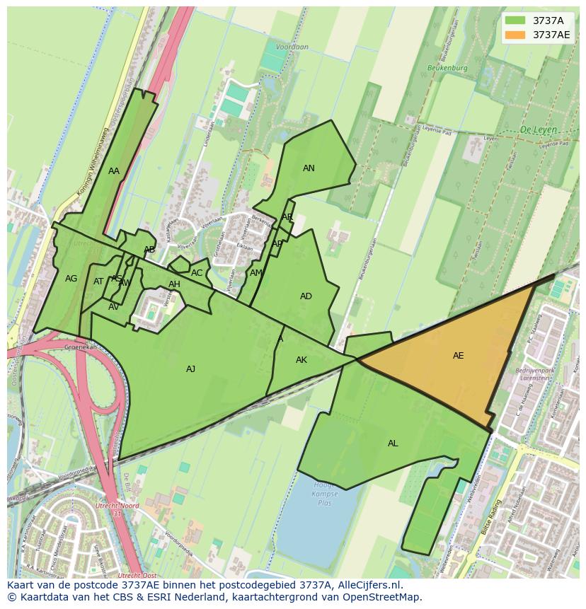 Afbeelding van het postcodegebied 3737 AE op de kaart.
