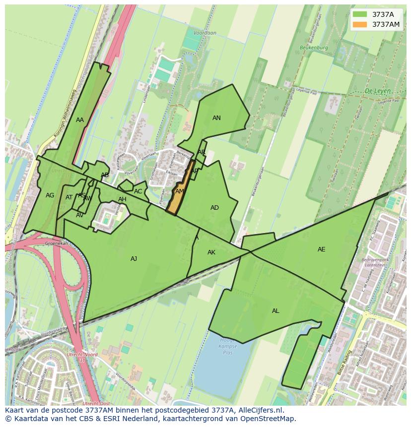 Afbeelding van het postcodegebied 3737 AM op de kaart.