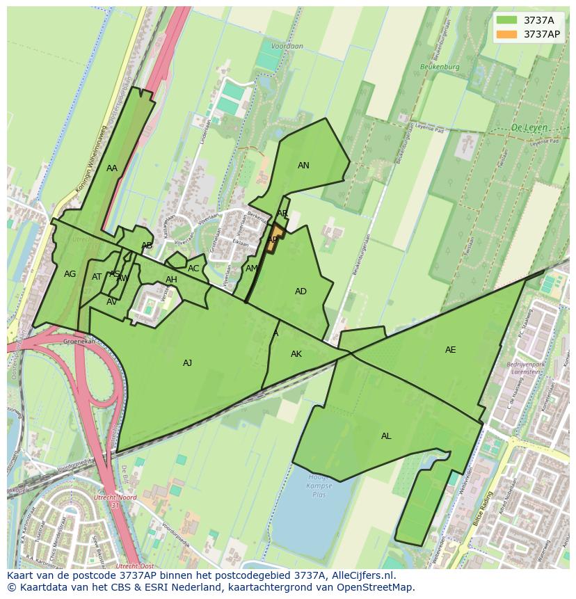 Afbeelding van het postcodegebied 3737 AP op de kaart.