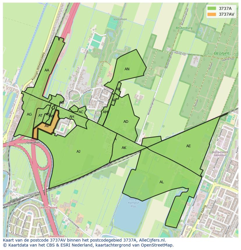 Afbeelding van het postcodegebied 3737 AV op de kaart.