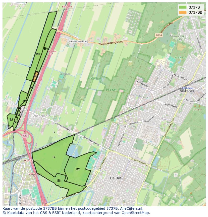 Afbeelding van het postcodegebied 3737 BB op de kaart.