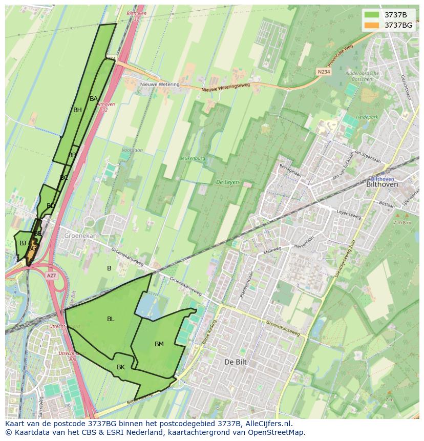 Afbeelding van het postcodegebied 3737 BG op de kaart.