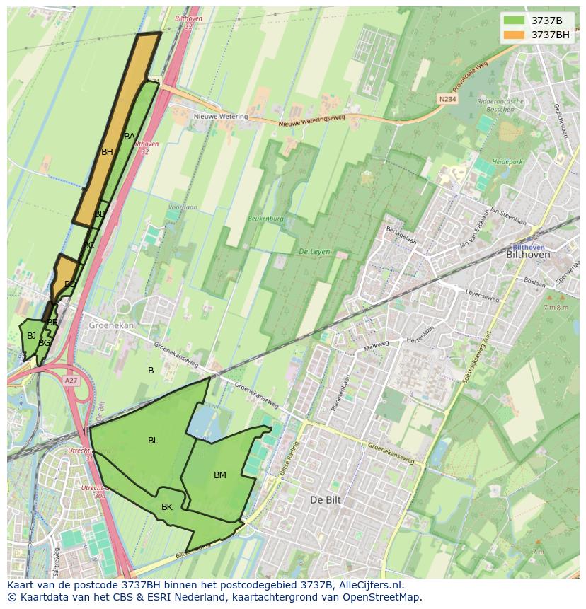 Afbeelding van het postcodegebied 3737 BH op de kaart.