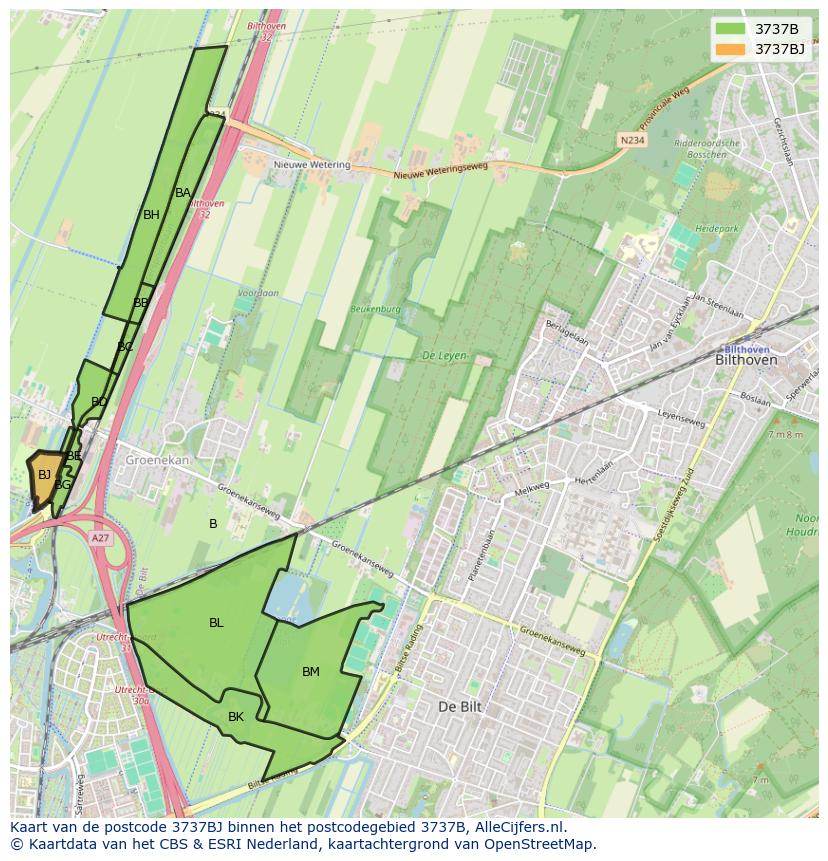 Afbeelding van het postcodegebied 3737 BJ op de kaart.