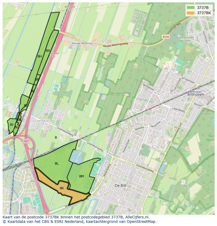 Afbeelding van het postcodegebied 3737 BK op de kaart.