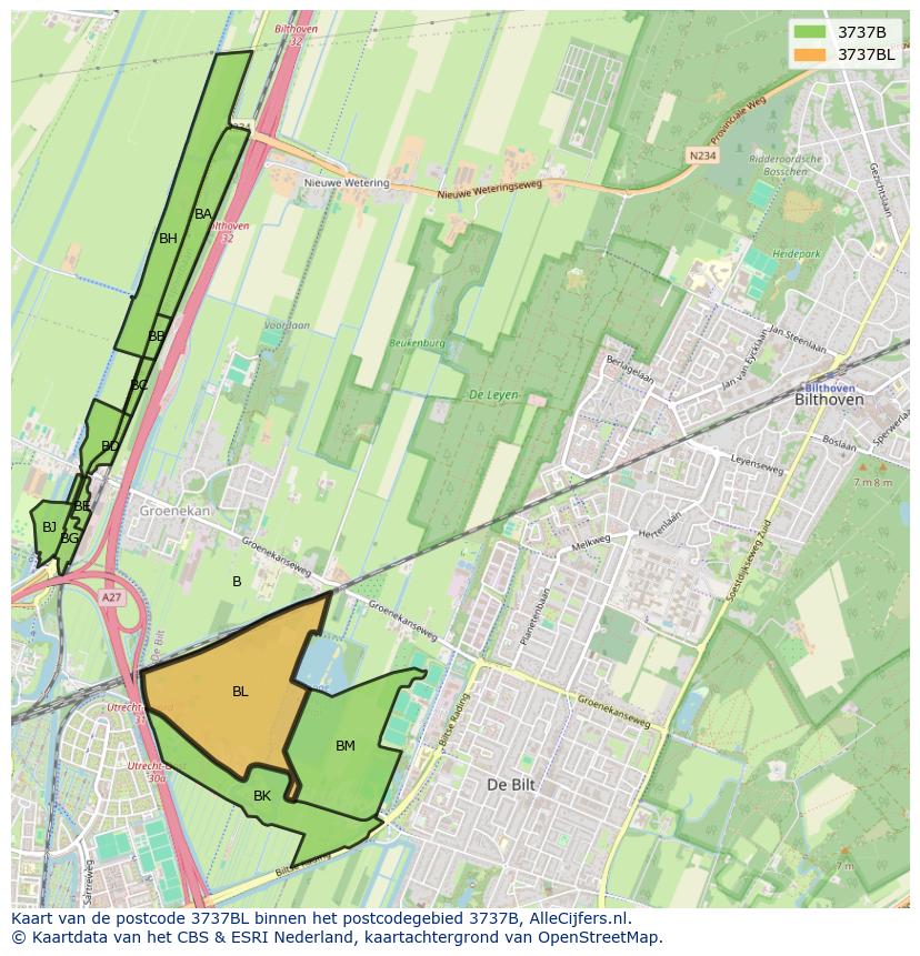 Afbeelding van het postcodegebied 3737 BL op de kaart.