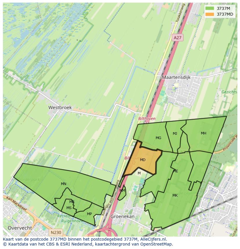 Afbeelding van het postcodegebied 3737 MD op de kaart.