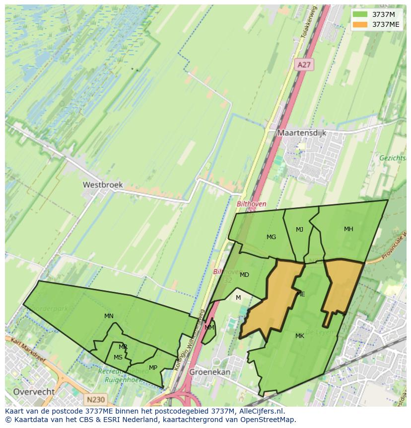 Afbeelding van het postcodegebied 3737 ME op de kaart.