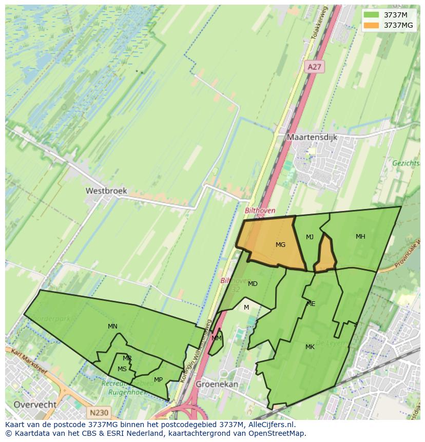 Afbeelding van het postcodegebied 3737 MG op de kaart.