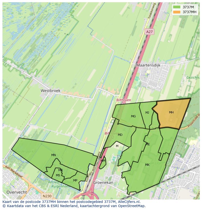 Afbeelding van het postcodegebied 3737 MH op de kaart.