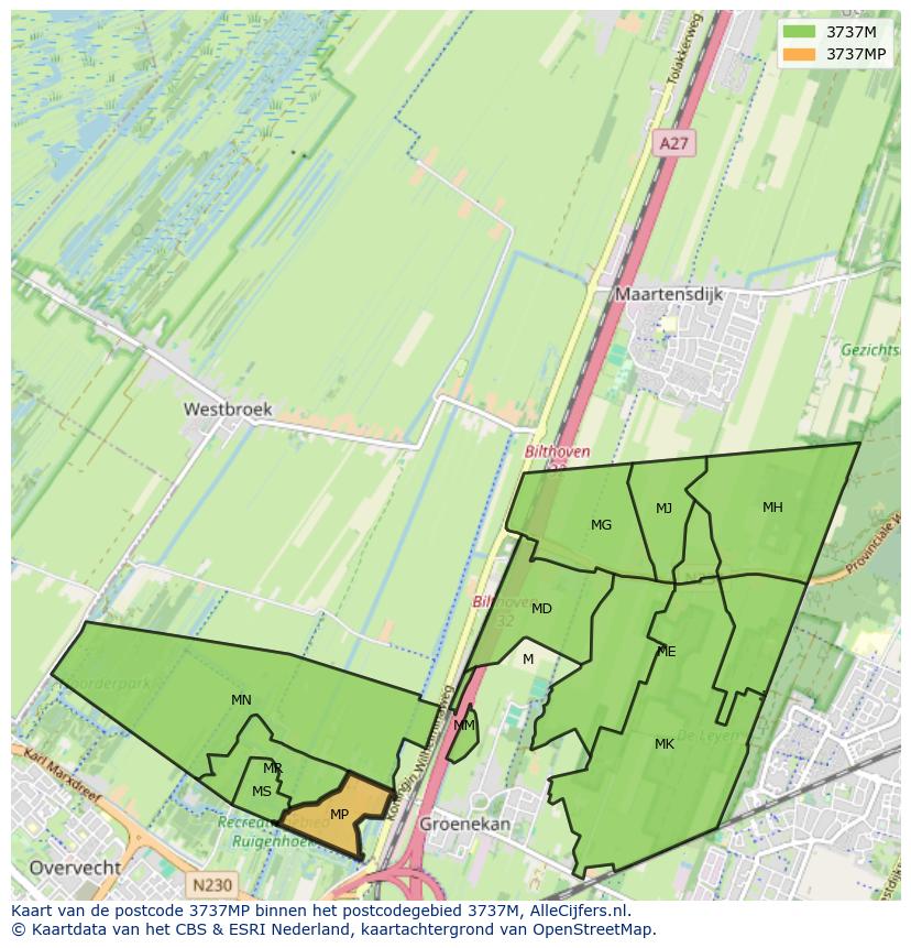 Afbeelding van het postcodegebied 3737 MP op de kaart.