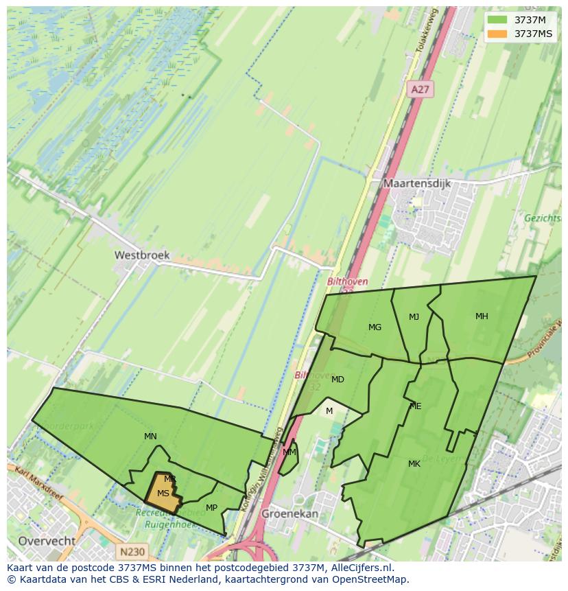 Afbeelding van het postcodegebied 3737 MS op de kaart.