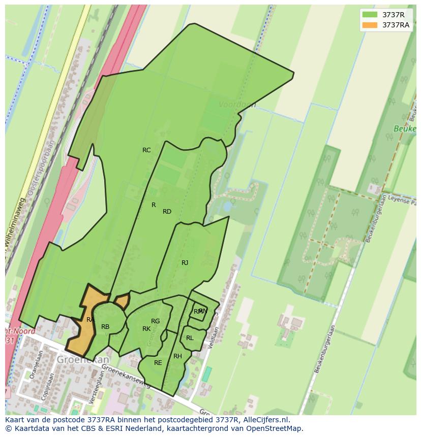 Afbeelding van het postcodegebied 3737 RA op de kaart.