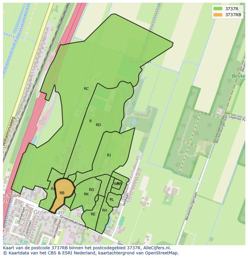 Afbeelding van het postcodegebied 3737 RB op de kaart.