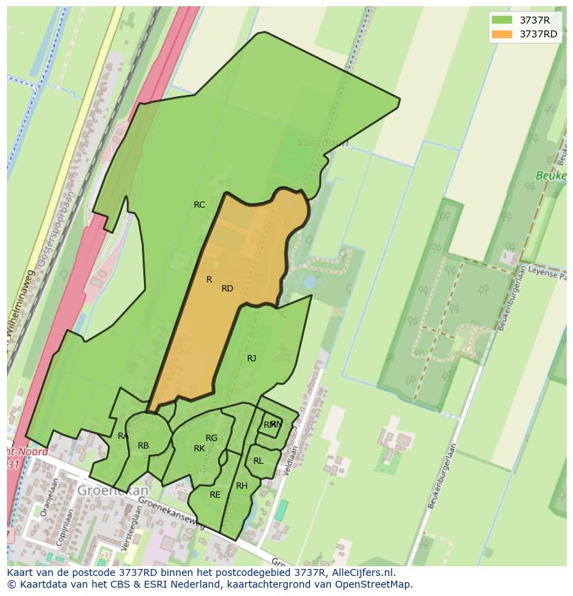 Afbeelding van het postcodegebied 3737 RD op de kaart.