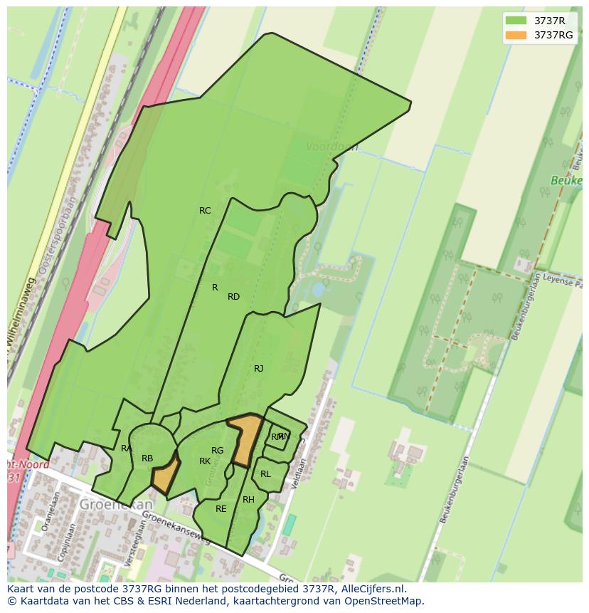 Afbeelding van het postcodegebied 3737 RG op de kaart.