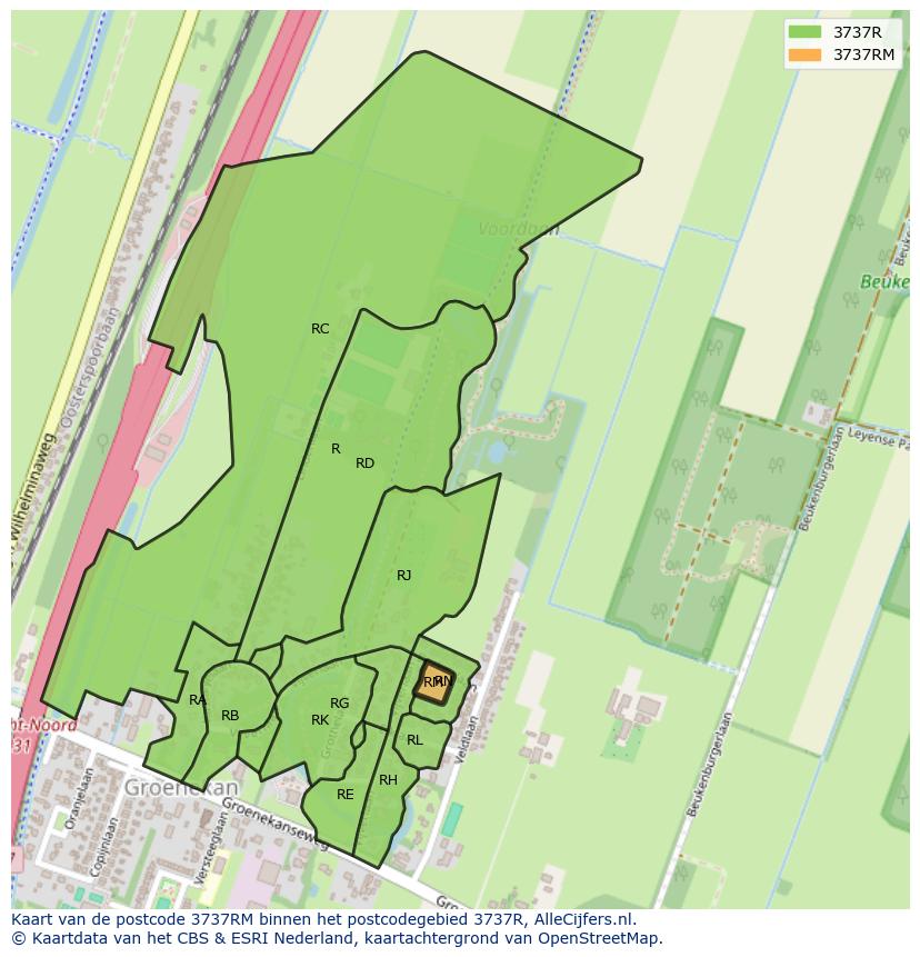 Afbeelding van het postcodegebied 3737 RM op de kaart.