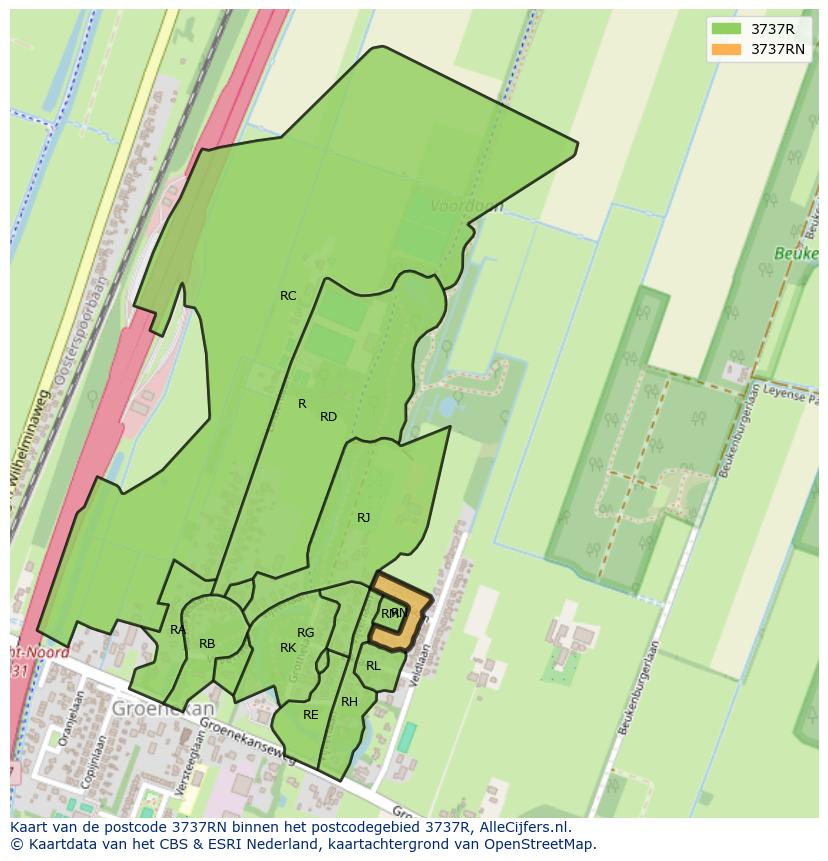 Afbeelding van het postcodegebied 3737 RN op de kaart.