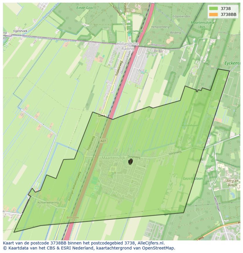 Afbeelding van het postcodegebied 3738 BB op de kaart.