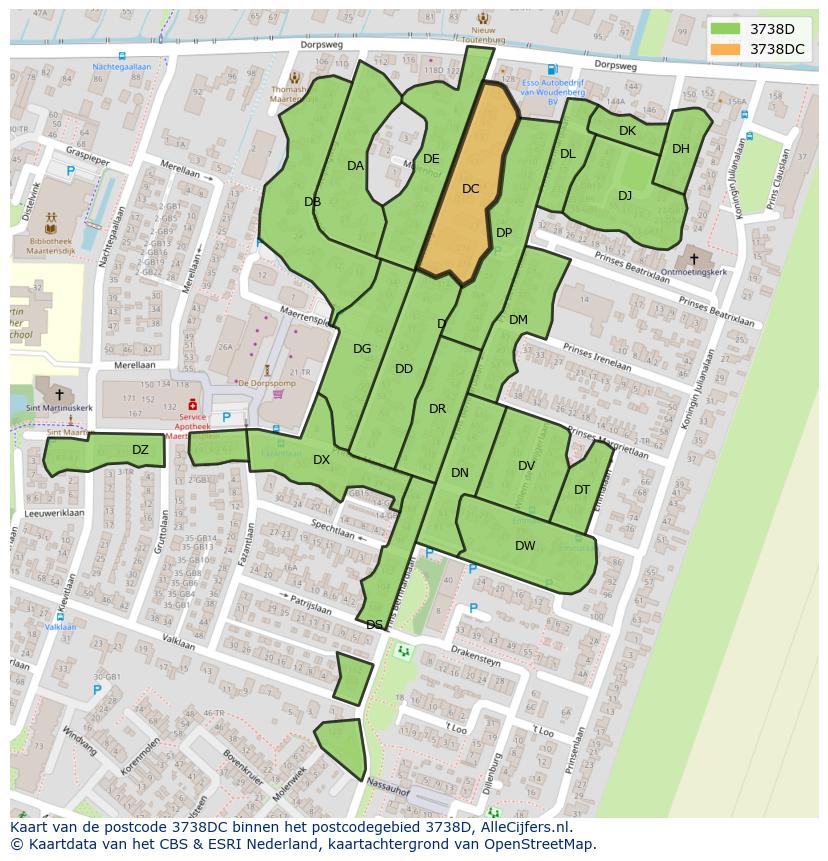 Afbeelding van het postcodegebied 3738 DC op de kaart.