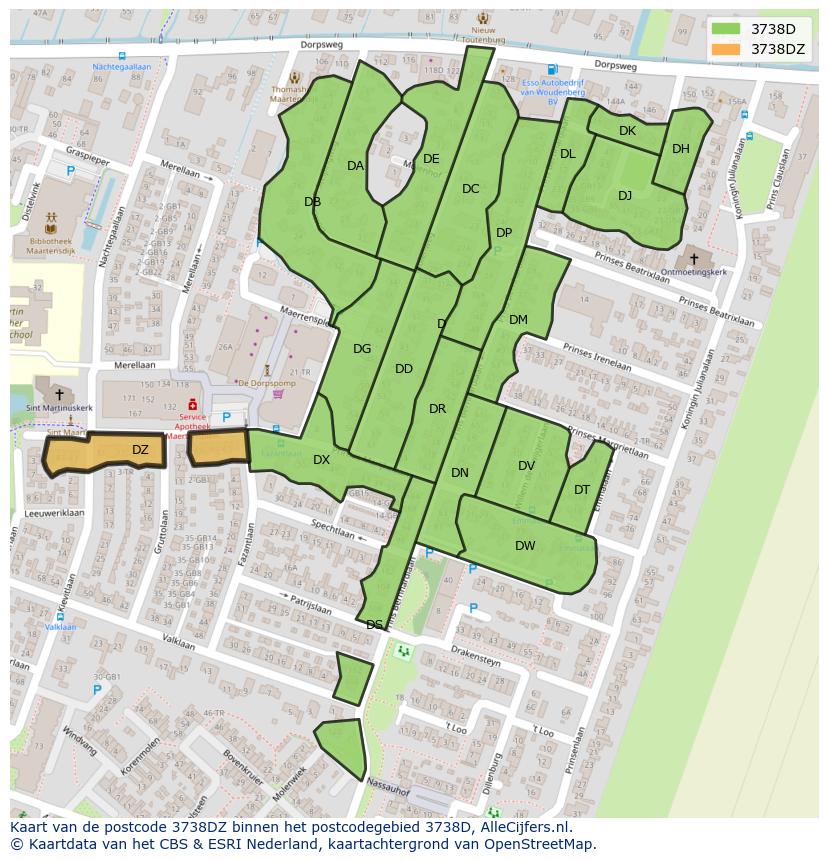 Afbeelding van het postcodegebied 3738 DZ op de kaart.