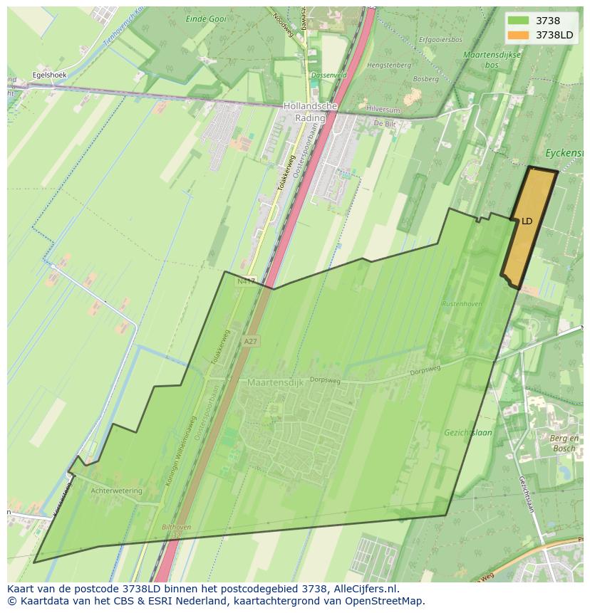 Afbeelding van het postcodegebied 3738 LD op de kaart.